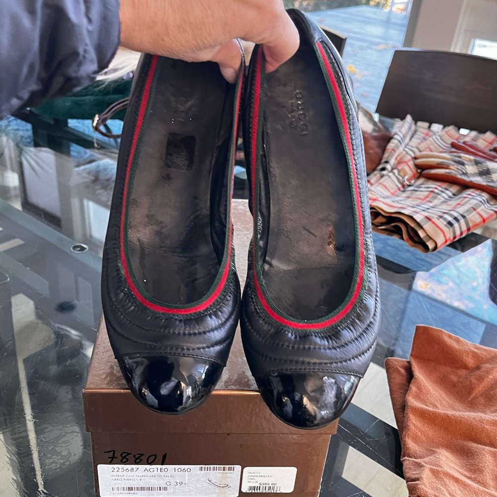 Gucci Vintage Black Leather Ballet Flats 39 - Picture 7 of 7